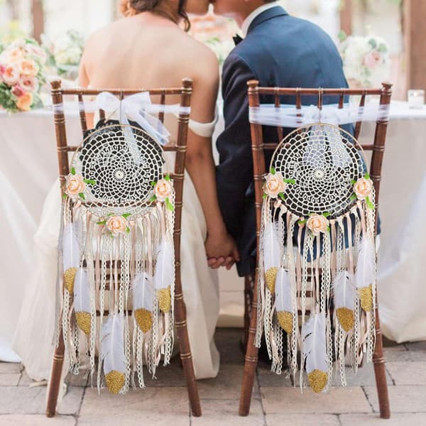 Vævet Blomst Fjer Drømmefanger Boho Macrame Hængende Drømmefanger DIY Vind Vægkunst Bryllup Dec