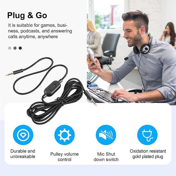 2M Kannettava kuulokekaapeli äänijohto Logitech GPRO x G233 G433 -kuulokkeille, kuulokemikrofonin lisävaruste