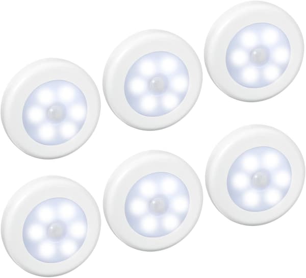 LED Sensorlys 6-pak - Batteridrevet Bevægelsessensorlys (Hvid)