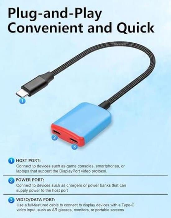 Dobbel USB-C Port Splitter Hub - Universell for AR-briller/Switch/Steam Deck