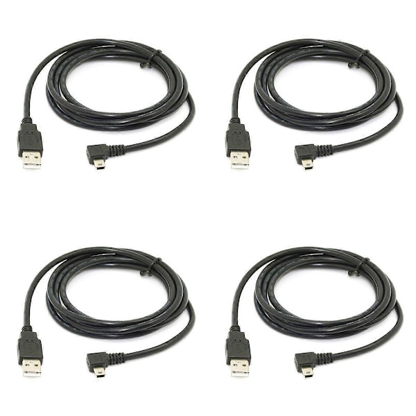 4 st 1,8M Mini USB B Typ 5Pin Hane 90 Grader Vänstervinklad till USB 2.0 Hane Datakabel Svart Färg