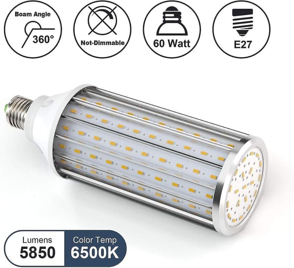 LED-pærer E27 60W 6000K - 5850lm, 160x5730smd Maislys