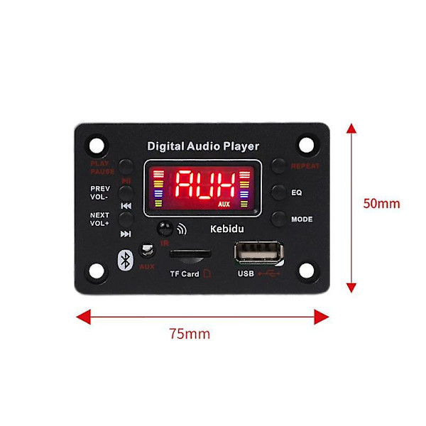DC 12V Bluetooth 5.0 Dekoderkort Bil MP3-spiller Kan Ta Opp Mikrofon Lydforsterker for Høyttalermodifisering Støtte FM TF SD USB AUX