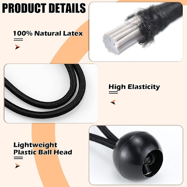 25-pack Bungee-bollar 6 tum boll Bungee-sladd för presenning fastspänning presenning sladd Bungee-sladdar för markiser paviljonger tält svart