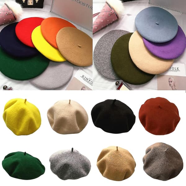 Vintervarm Beret i Kunstig Ull for Kvinner - Elastisk, Enkeltfarget, Retro, Klassisk Fransk Kunstnerhatt, Elegant