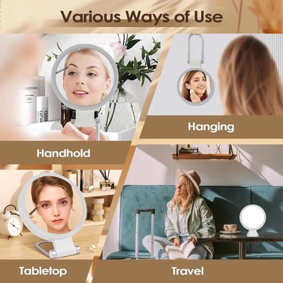 Mirror - 10x Magnifying Mirror - Double-Sided Makeup Mirror with Light - Adjustable Brightness - Rechargeable Foldable LED Table Mirror