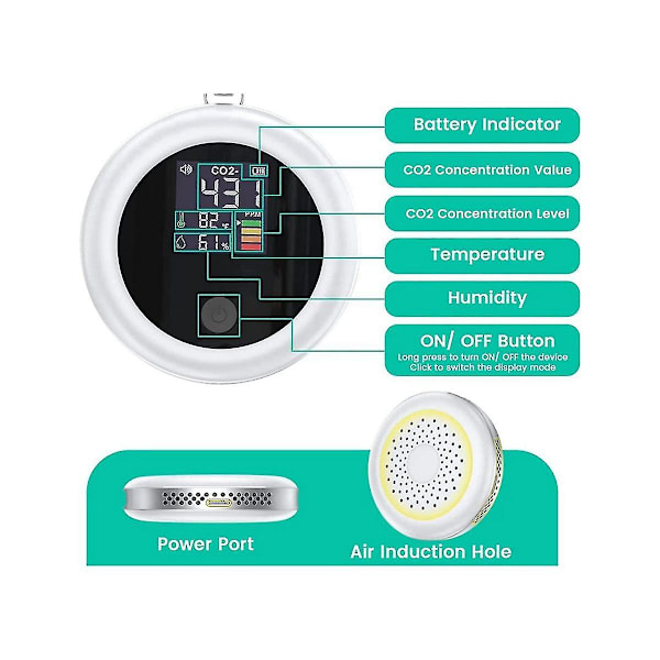 Co2 Monitor Måler Sensor Indendørs Med Alarm, Luftkvalitet Carbondioxid Monitor Med 400-5000 2025th