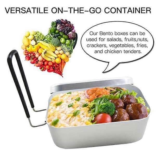 Utomhus Camping Picknicklåda Aluminium Rektangulär Lunchlåda Vikbart Handtag Metall Bento Matbehållare