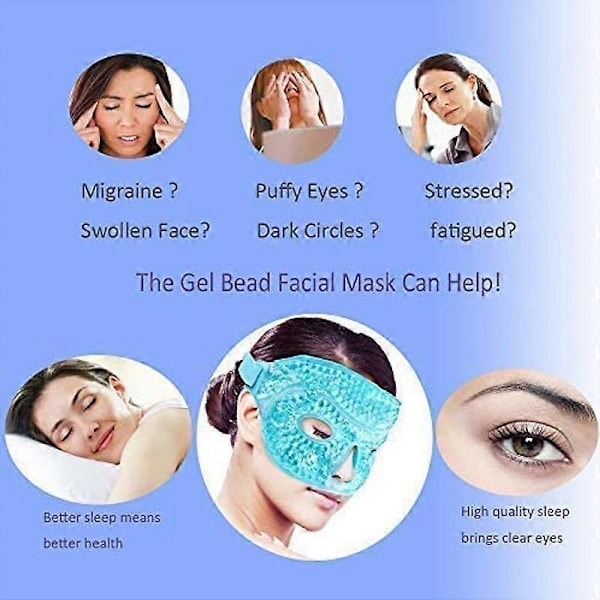 Isperle Øjenmaske Kold Kompres Varm Kompres Sovemaske Gel Plys Ispose Ismaske Lyseblå Produktstørrelse: 27*12CM, total længde: 63cm, begge