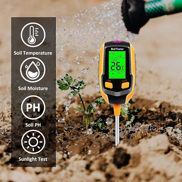 4-in-1 Maan Kosteusmittari Digitaalinen Kasvien Lämpötila/maan Kosteus/ph-mittari/auringonvalointensiteetti/ympäristön Kosteus Taustavalaistu Lcd-näyttö Maan Testi Minä