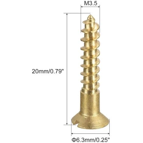 Pakke med 100 M3.5 x 20 mm messing lige kærv undersænket træskruer