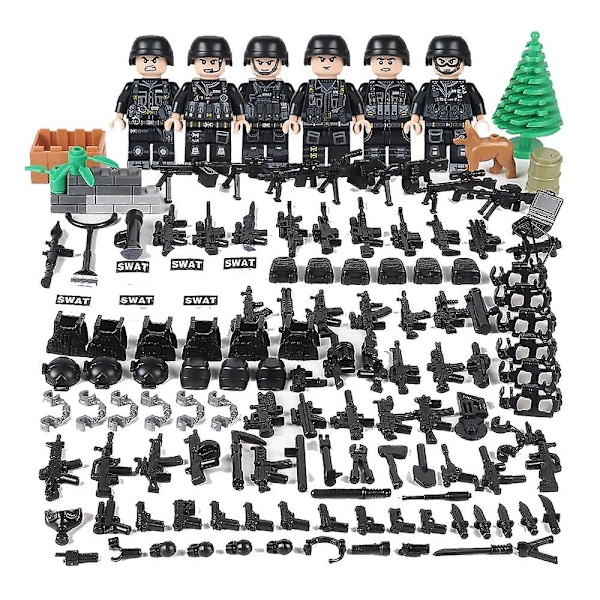 6 st Armé Squad War II Anpassad Soldat Minifigur Set Multi-utrustning Byggsten Krig Leksak