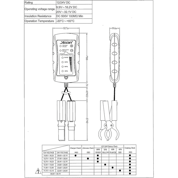 12/24 V DC Bilbatteritester med LED-generator til bil, motorcykel, lastbil, batteri