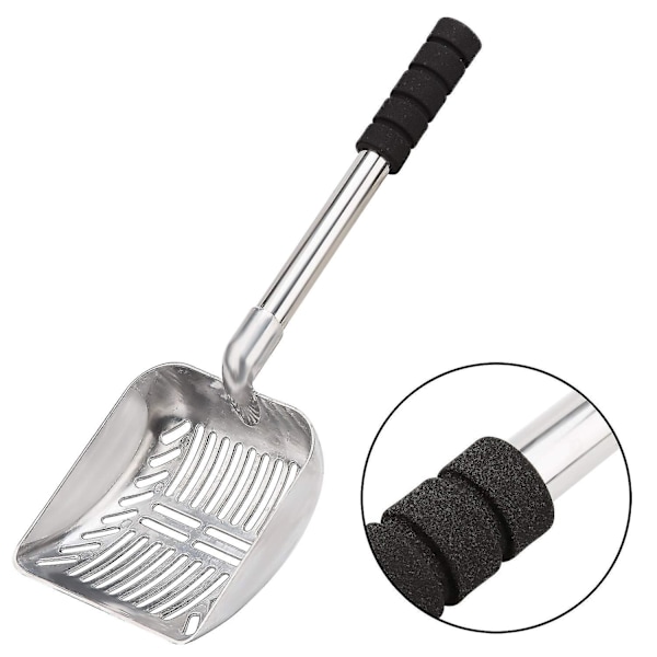 Metallskopa med djup skyffel och långt handtag, avtagbar rostfri non-stick sil med skumvadderat grepphandtag, ingen böjning av ryggen, kraftig - B8