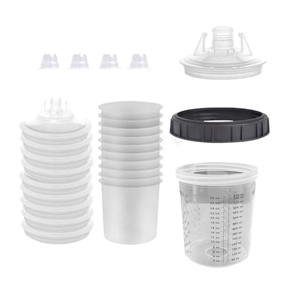 810 ml visuell spraytank, hard kopp med skala og holder og lokk for sprayfiltreringssystem, 4 kopper