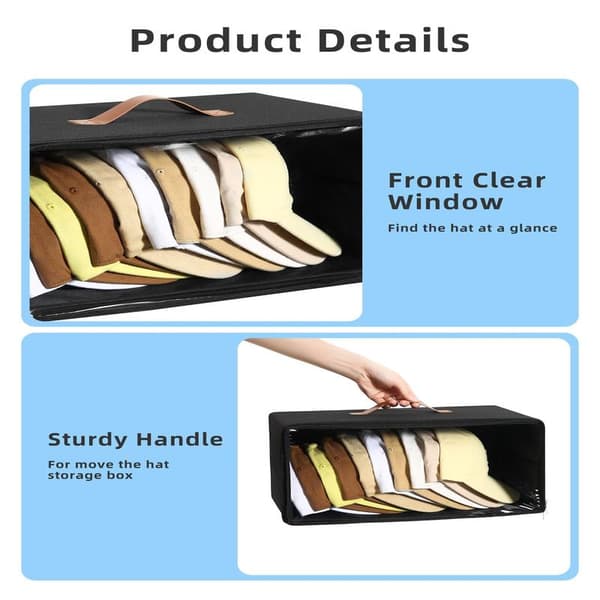 Set of 2 Front Opening Cap Storage, Stackable Sturdy Storage Bins with Clear Window, Space Saving Cap Organizer for Closet
