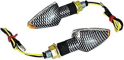 Korte Motorcykel LED Blinklys med Gule Spidser - Carbon Finish Carbon Sort 2 stk.