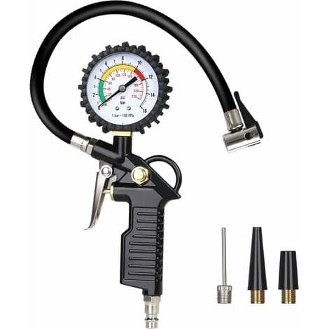 Lufttrycksmätare Däckpump Däcktrycksmätare 220 PSI Däckpump Multifunktionell Lufttrycksmätare med Ventilverktygskärna
