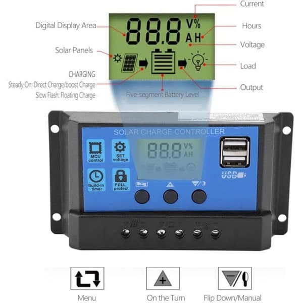 100A PWM Solar Charge Controller til 12V/24V Paneler, LCD-skærm, Fotovoltaisk Regulator