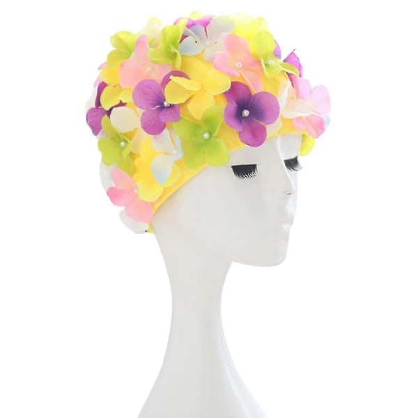 Svømmehette for kvinner, Petal Retro 3D Blomster Svømmehatt Badehette - FARGE: rosa