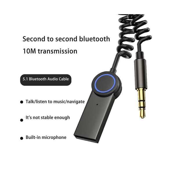 Auton Bluetooth-vastaanotin Bluetooth 5.1 -vastaanotin Äänensovitin 3,5 mm Bluetooth-äänensovitin HD-puhelu Auton Bluetooth-sovitin