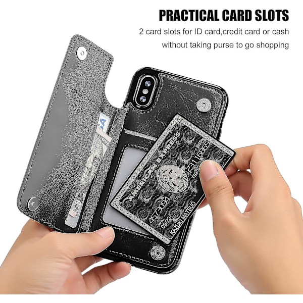 Iphone Xs Iphone X Lommebok Etui Med Kortholder, Dobbel Magnetisk Lås - Svart