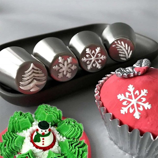 4-pack julryska glasyrpipningsmunstycken set julgran snöflinga mönster