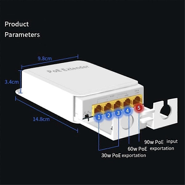 5-Port IP55 Udendørs Vandtæt POE Repeater 1000Mbps 1 til 4 Netværk Switch PoE Extender til IP Kameraer