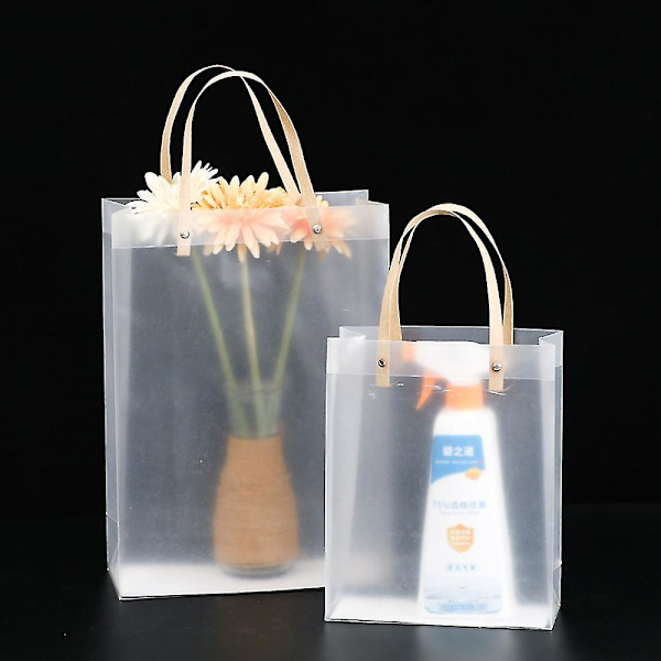 Frostet PP-poser Plastgaveposer med håndtak Gaveinnpakning Blomsterpakkepose Dekortilbehør Høy kvalitet Gjennomsiktig Bærepose