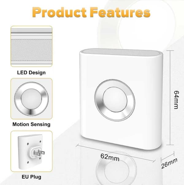 Retractable LED Backlit Night Light with Motion Sensor and Dusk Sensor, Warm White Night Light, for Bathroom, Bedroom, Hallways and...