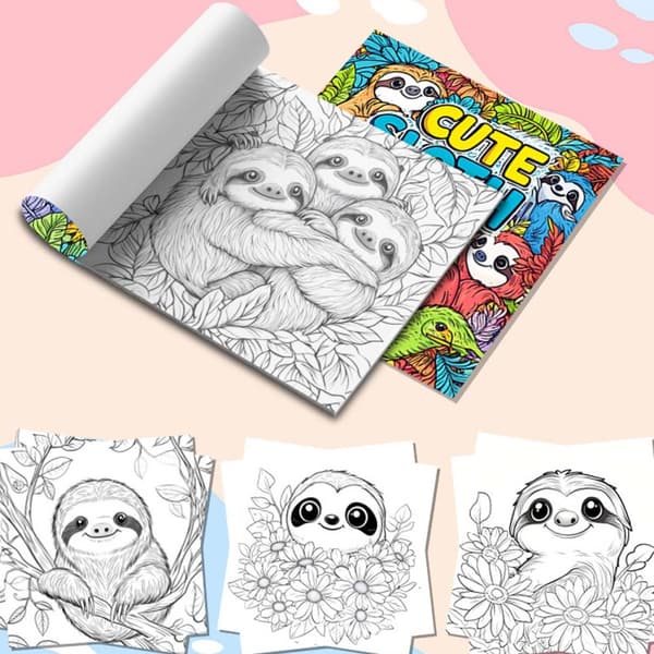 Malebog 24 sider 20×20 cm – Cute Sloth Søde Dovendyr