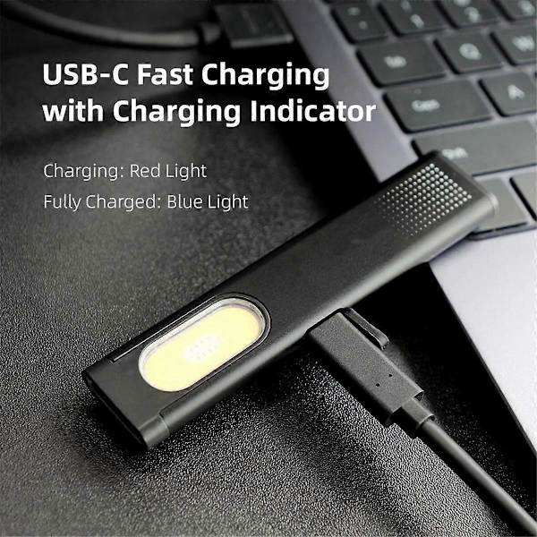 LED-ficklampa USB-C Laddningsbar 470Lm Bärbar Mini Ficklampa Flood Arbetslampa Magnetisk Bakklämma