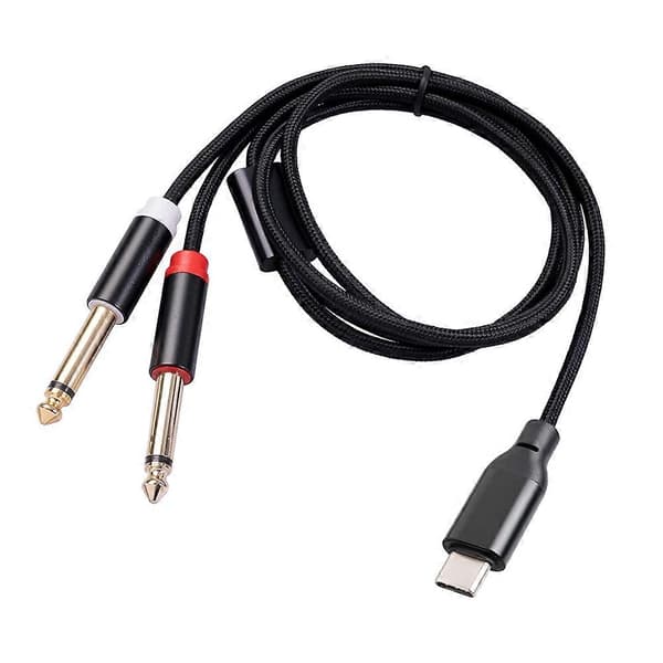 USB C til Dobbelt 6,35 mm Stereo Y Splitter Kabel, TRS Lydkabel til Smartphone, Tablet, Laptop, Forstærker