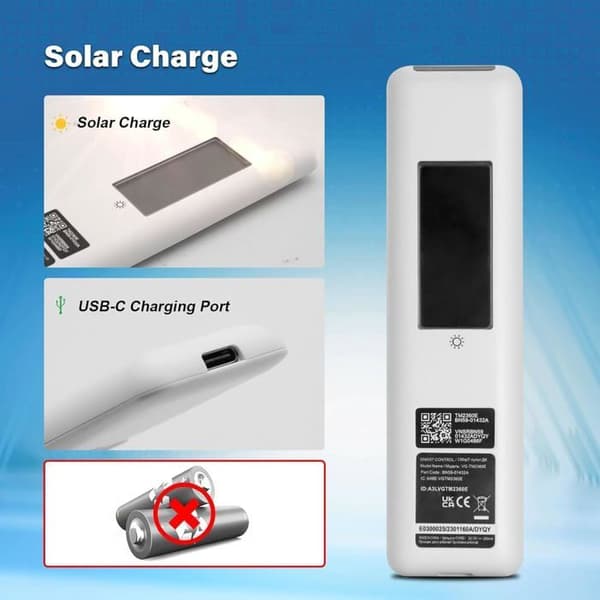Lämplig för Samsung BN59-01432A vit solcellsdriven röstfjärrkontroll, 4 snabbknappar, för Samsung Smart TV, universell, elegant design