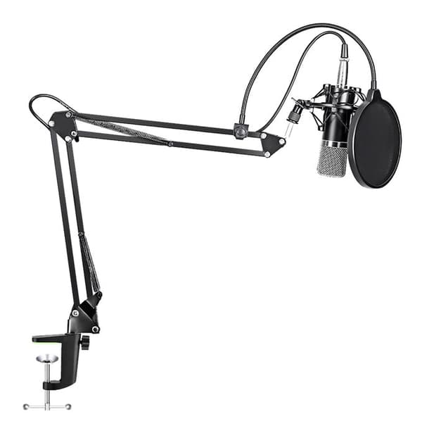 Podcastingmikrofon med bomarmsett, svart