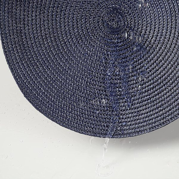 Pyöreät tablettien setti, 6 kpl, halkaisija 38 cm, kudotut lämmönkestävät pestävät pöytätabletit kotiin, keittiöön, ruokapöytään, ulos, juhliin, laivastonsininen