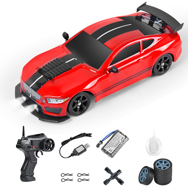 16a04 1/16 Rc Driftausimulaattori, 4-veto Led-valolla, Rc-auto lelu yli 6-vuotiaille - punainen