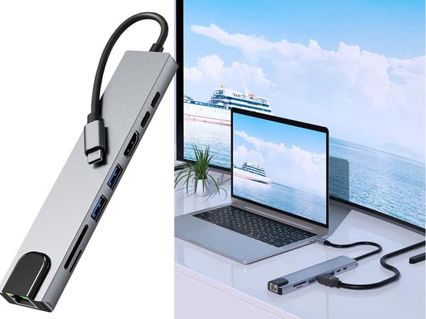 Adapter 8-i-1 USB-C - Thunderbolt, HDMI, SD og RJ45