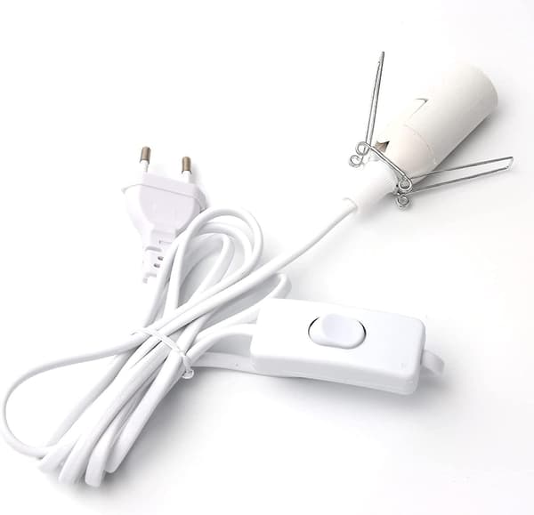 Kabel til saltlampe med switch - E14-1,8 m - Fatning til saltlampe, Hvid