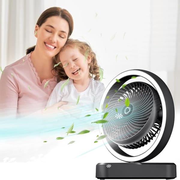 Electric Desk Fan with Oscillating Function, Air Circulation Fan, Extra Lighting, Suitable for Office, Dorm, Home, Black, 2025