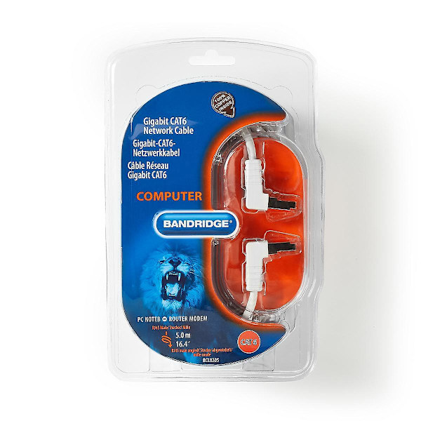 CAT6 F/UTP Nettverkskabel RJ45 Hann - RJ45 Hann, Vinklet 5,00 m Hvit