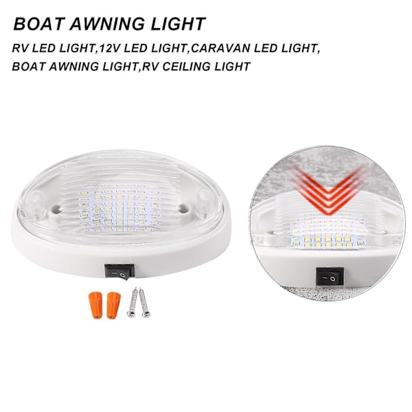 12V LED-lampa med strömbrytare för husvagn, båt, markis, annex, tunnel, bagageutrymme - Vit