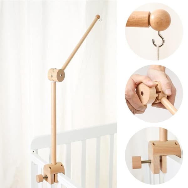 Mobilholder i tre til babyseng, mobilholder til stellebord