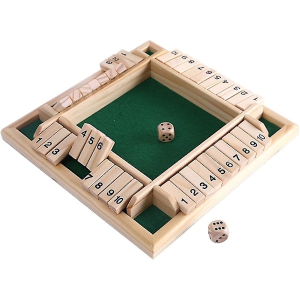 Deluxe 4-personers Shut The Box træspil klassisk terningebrætspil