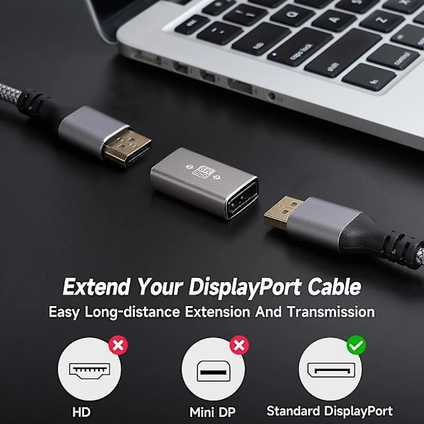 8K 60Hz DisplayPort DP1.4 Hon till Hon Aluminiumlegering Rak Adapter