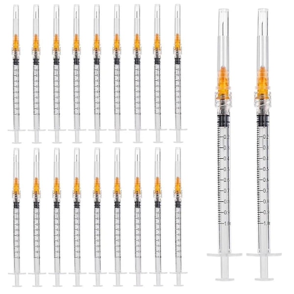 50 Pakke 1 ml Sprøyter med Nåler - 25G 1 Tomme Nåler, Individuelt Forseglet, Laboratorieutstyr
