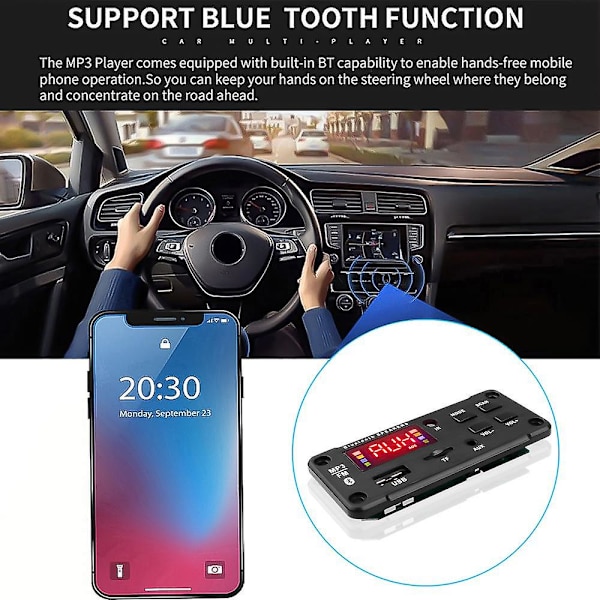 Trådlös Bluetooth 5.0 MP3-spelare Dekoderkortmodul DC 5-12V Fjärrkontroll USB TF FM-radio AUX