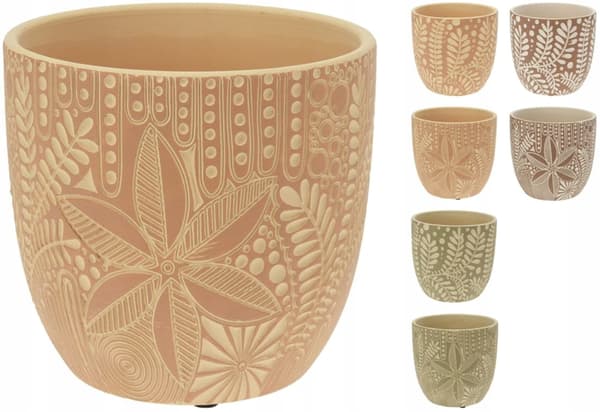 Ceramic pot with ethnic pattern 13.5x12.5cm decorative pot