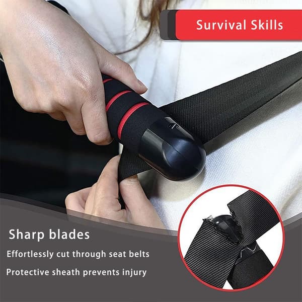 Car Entry and Exit Aid - Multifunctional Handle with Emergency Hammer & Seatbelt Cutter - Blue/Black