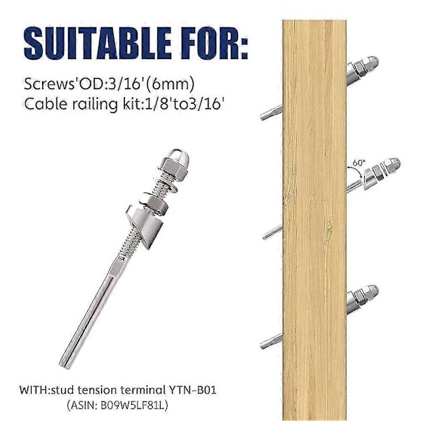 10-pakning 30 graders vinklet skive i rustfritt stål, 1/4 tommer/6,6 mm 30 graders skive for kabelrekkverk